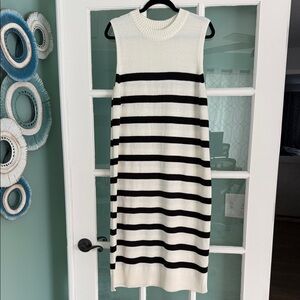 Black and White Striped Midi Dress